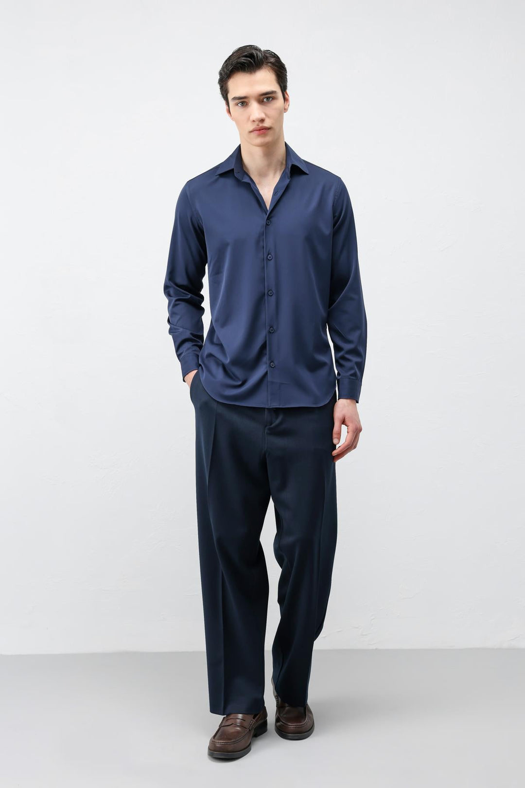 ANT Antioch Lacivert Comfort Slim Erkek Gömlek - Roubaix