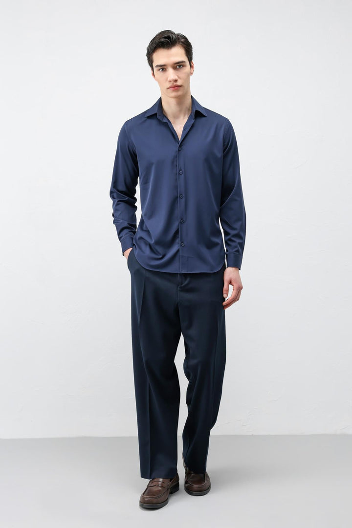 ANT Antioch Lacivert Comfort Slim Erkek Gömlek - Roubaix