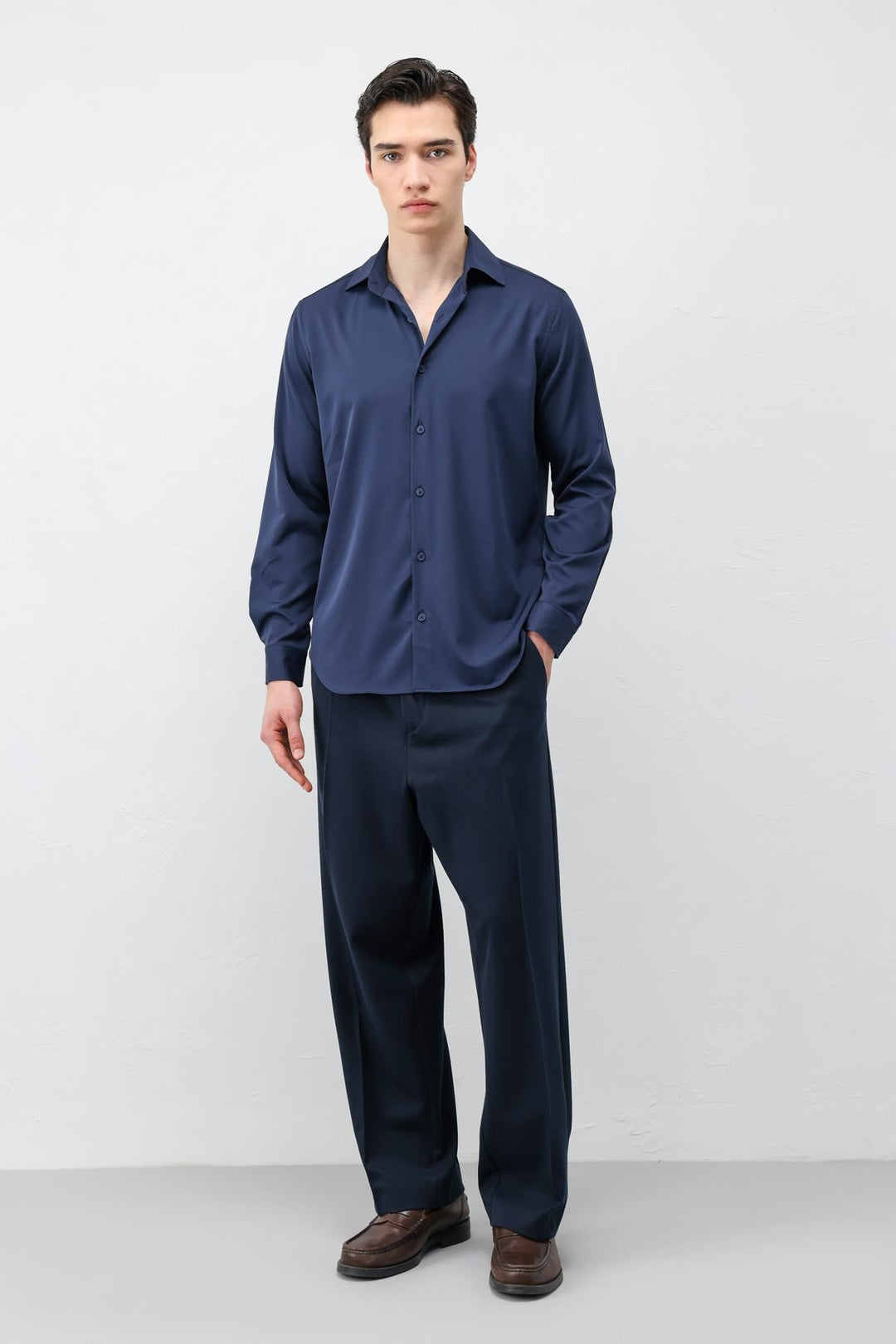 ANT Antioch Lacivert Comfort Slim Erkek Gömlek - Roubaix