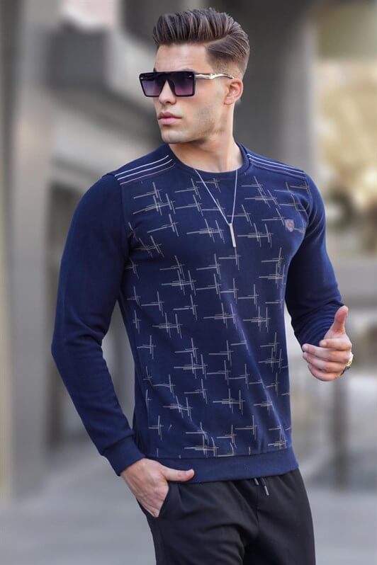 MDX Navy Patterned Turtleneck Sweater 5968 - Livingston