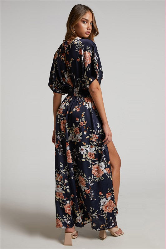 MDX Navy Blue Patterned Slit Detail Long Dress MG1698 - Joué-lés-Tours