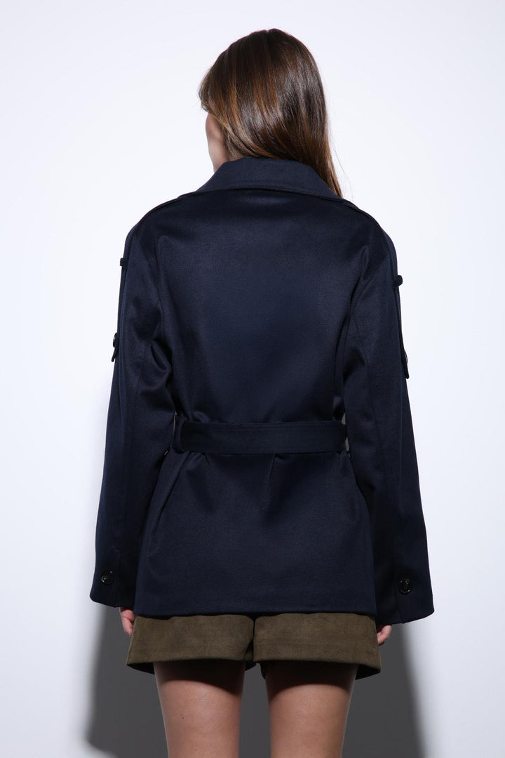 ANT Antioch Navy Blue Shawl Collar Wrap Women's Coat - Aveiro