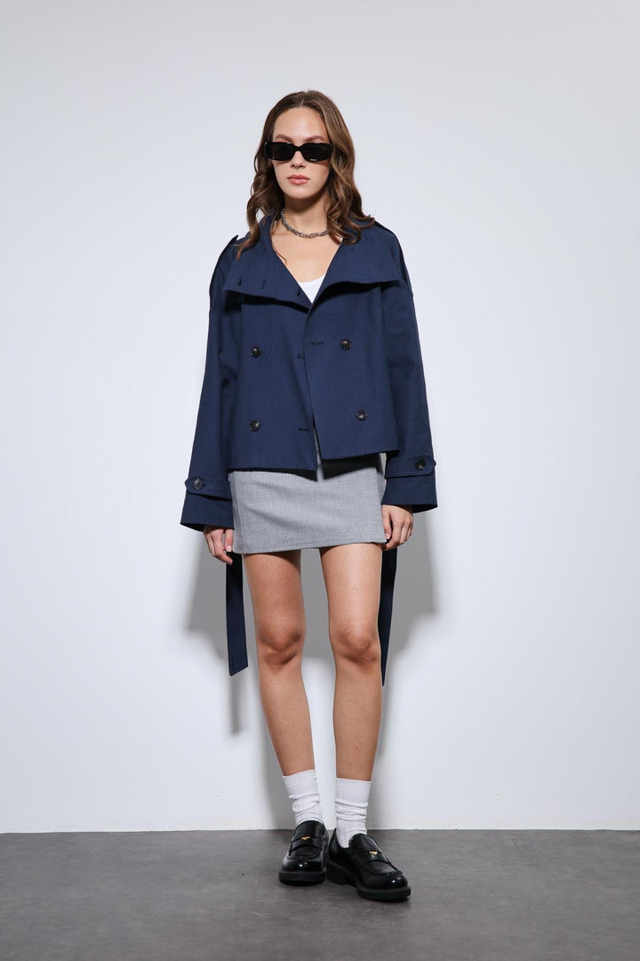 ANT Antioch Lacivert Dik Yaka Kruvaze Trençkot - Eschweiler