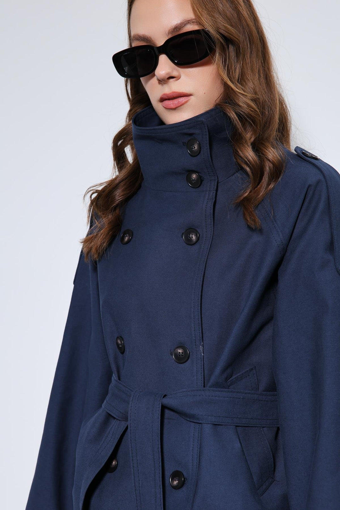 ANT Antioch Lacivert Dik Yaka Kruvaze Trençkot - Eschweiler