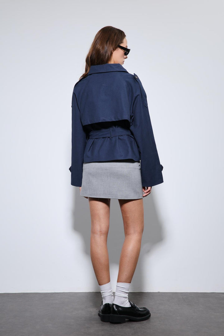 ANT Antioch Lacivert Dik Yaka Kruvaze Trençkot - Eschweiler