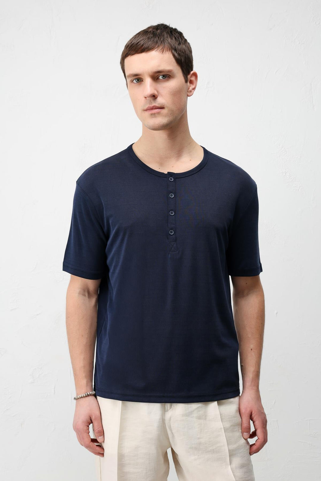 ANT Antioch Lacivert Düğmeli Yaka Erkek T-Shirt - Schaffhausen