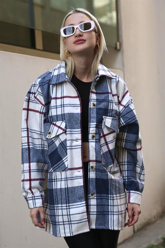 MDX Navy Blue Checkered Women's Shirt MG1915 - Beverly