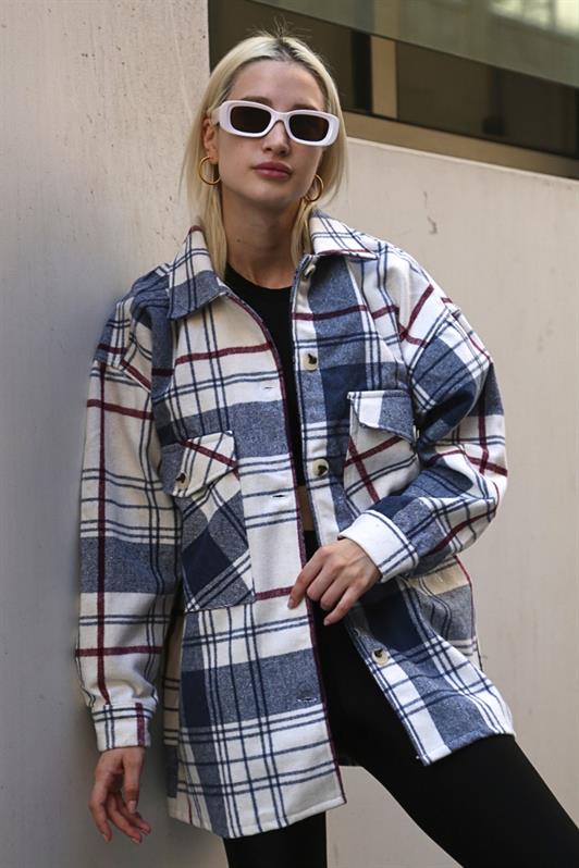 MDX Navy Blue Checkered Women's Shirt MG1915 - Beverly
