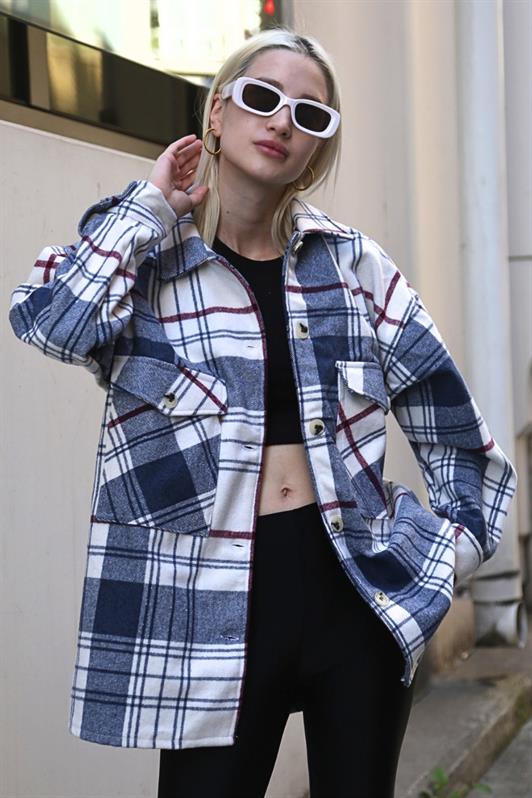 MDX Navy Blue Checkered Women's Shirt MG1915 - Beverly