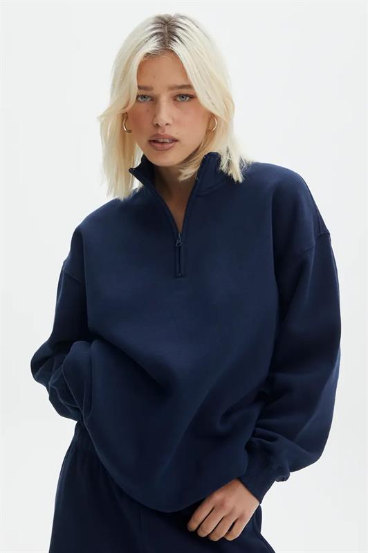 MDX Navy Blue Oversize Sweatshirt with Zipper Detail MG1933 - Corato