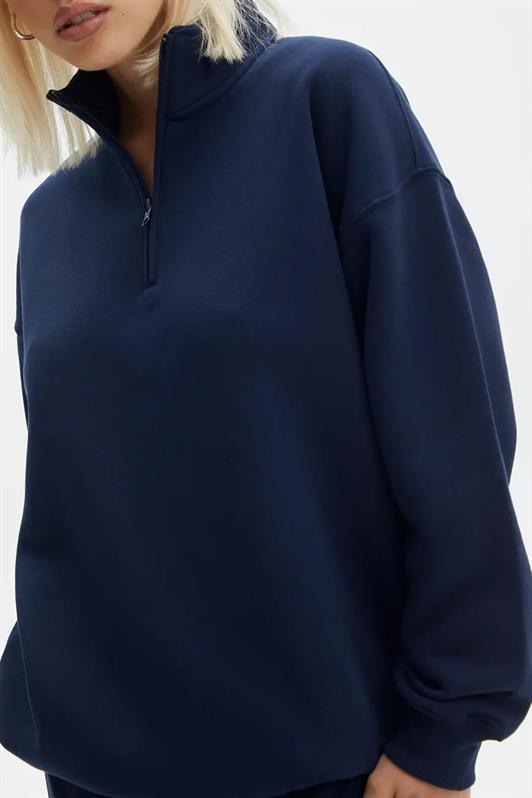 MDX Navy Blue Oversize Sweatshirt with Zipper Detail MG1933 - Corato