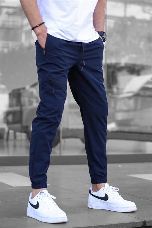 MDX Navy Blue Parachute Jogger Pants with Zipper Detail - Cortazar
