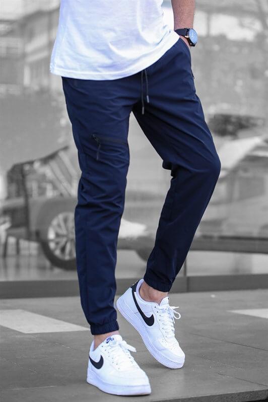 MDX Navy Blue Parachute Jogger Pants with Zipper Detail - Cortazar