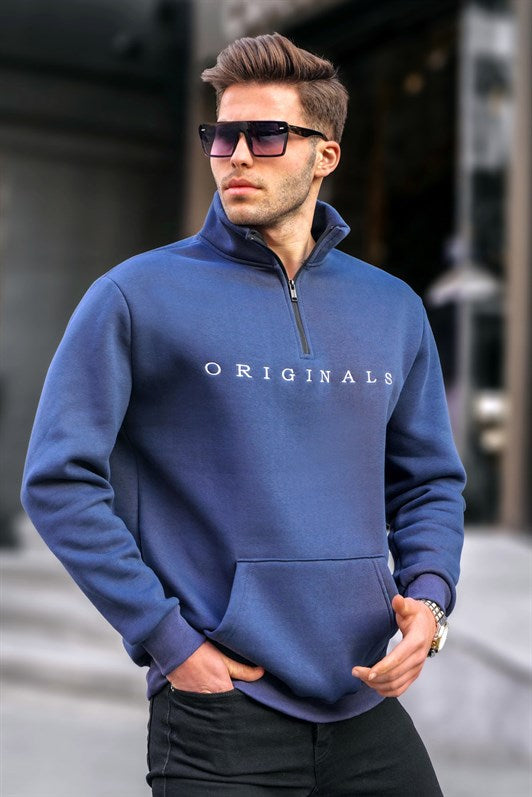MDX Navy Zip Neck Embroidered Sweatshirt 6028 - Moore