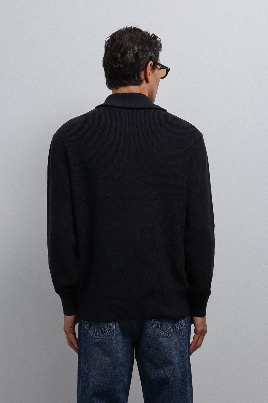 ANT Antioch Navy Blue Zippered Knit Men's Sweater - Saarlouis