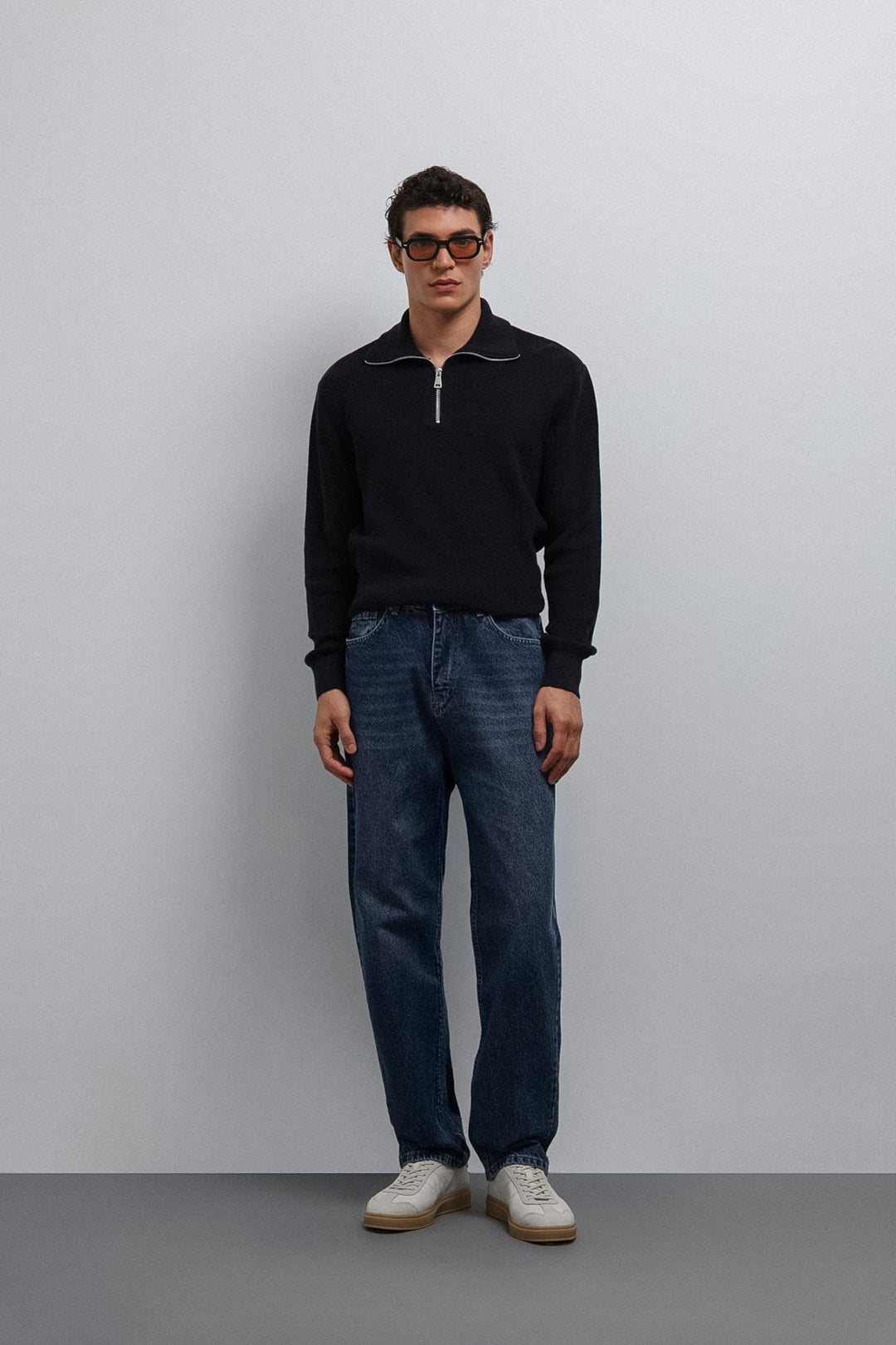 ANT Antioch Navy Blue Zippered Knit Men's Sweater - Saarlouis