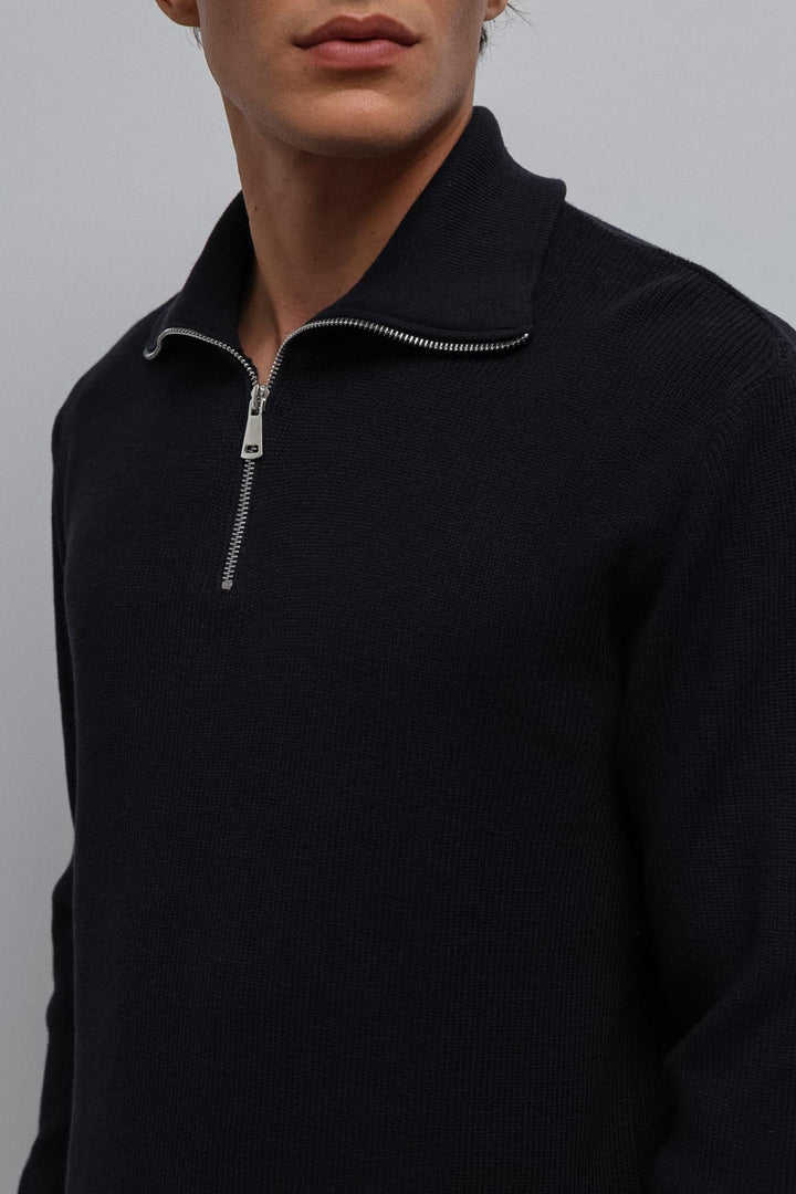 ANT Antioch Navy Blue Zippered Knit Men's Sweater - Saarlouis