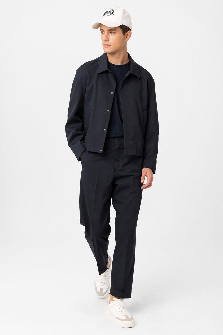 ANT Antioch Navy Blue Hidden Button Seasonal Relax Fit Men's Coat - Cholet
