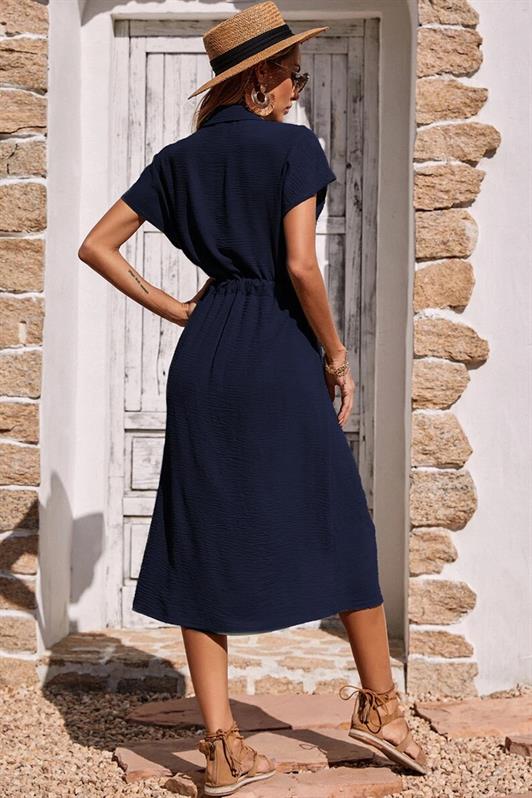 MDX Navy Blue Shirt Collar Long Dress MG1743 - Broken Arrow