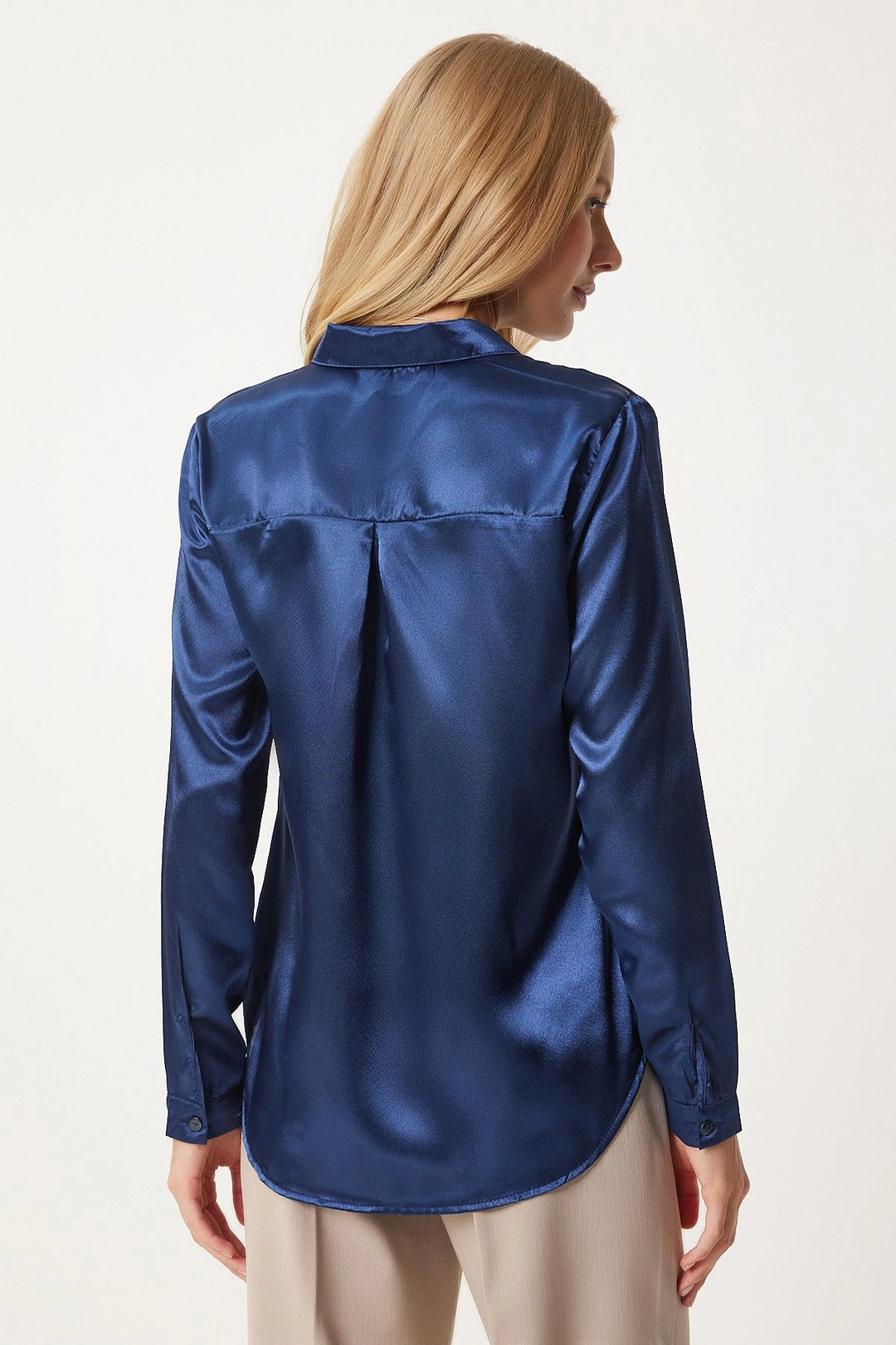 Navy Lightweight Draped Satin Surface Woven Shirt BC231050 - Torrente