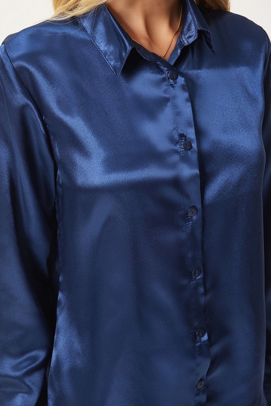 Navy Lightweight Draped Satin Surface Woven Shirt BC231050 - Torrente