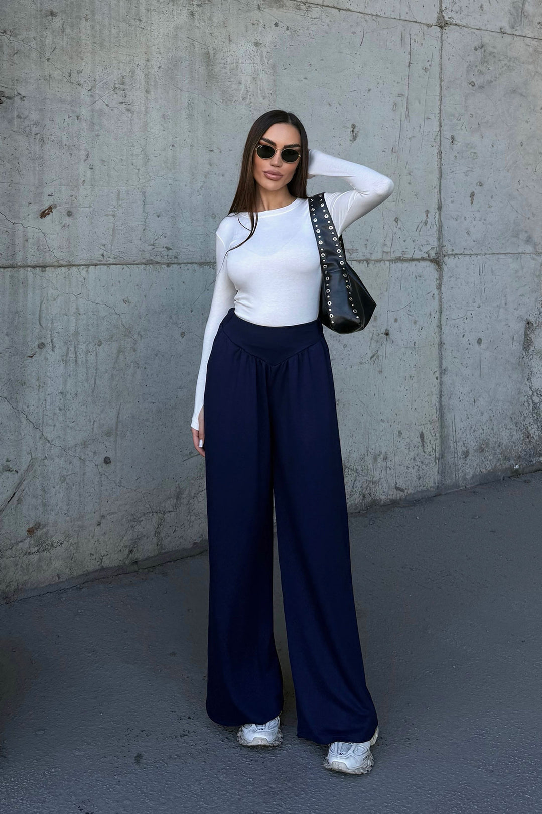 Navy Blue Spanish Flare Ultra Soft Fabric Trousers BCDF-25P0003 - Ixhuatlán de Madero