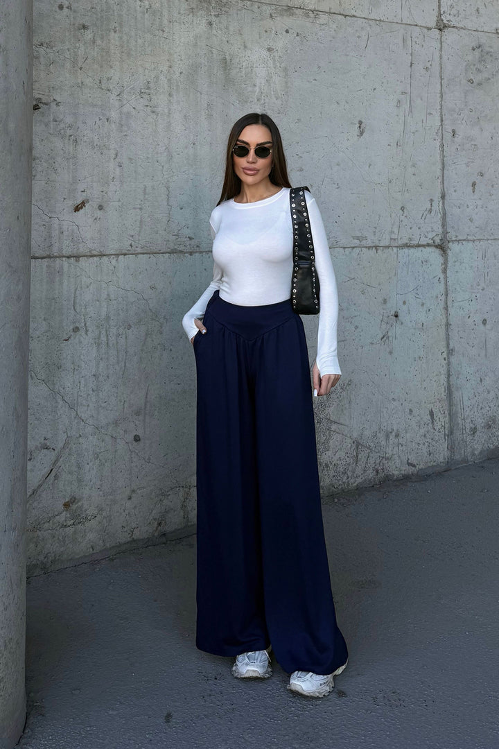 Navy Blue Spanish Flare Ultra Soft Fabric Trousers BCDF-25P0003 - Ixhuatlán de Madero