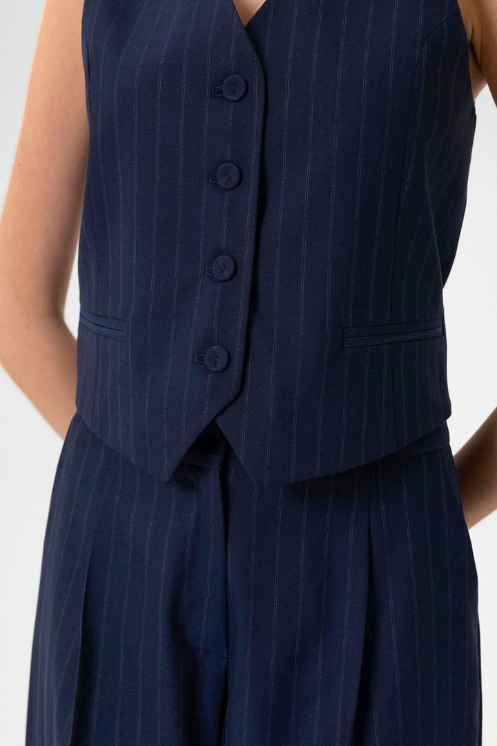 ANT Antioch Lacivert Kadın Çizgili Düğme Kapama Yelek - Fruit Cove