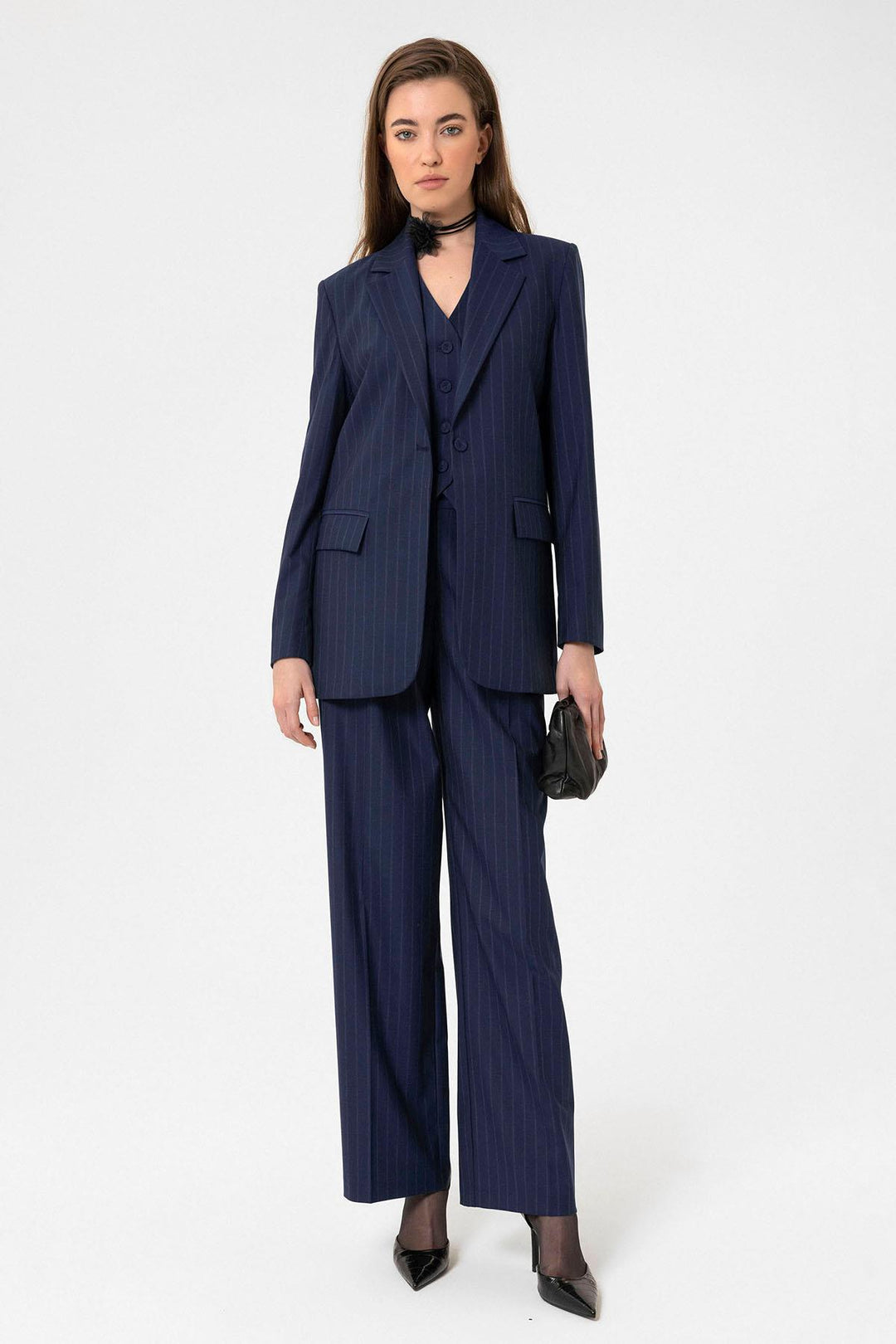 ANT Antioch Navy Blue Women's Striped Button Closure Vest - Brescia