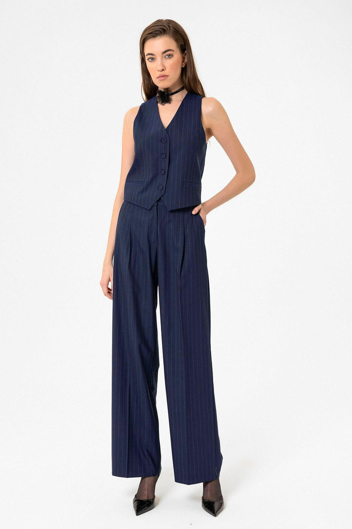 ANT Antioch Navy Blue Women's Striped Button Closure Vest - Brescia