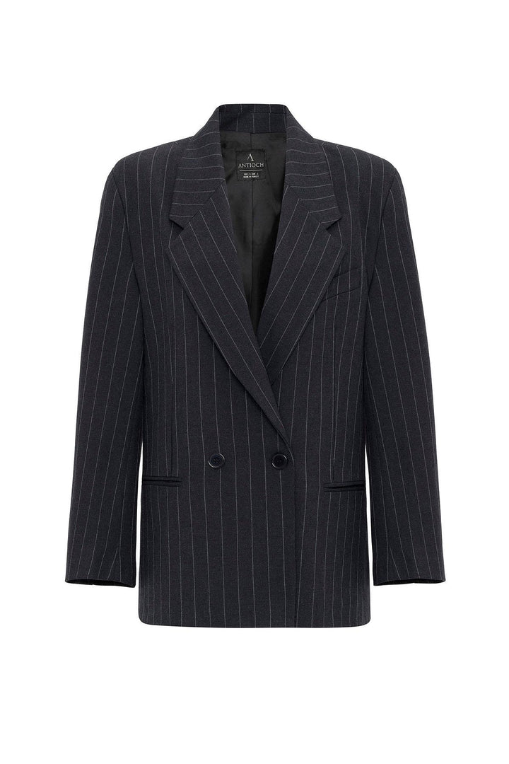 ANT Antioch Navy Blue Striped Oversize Blazer Jacket - Landgraaf