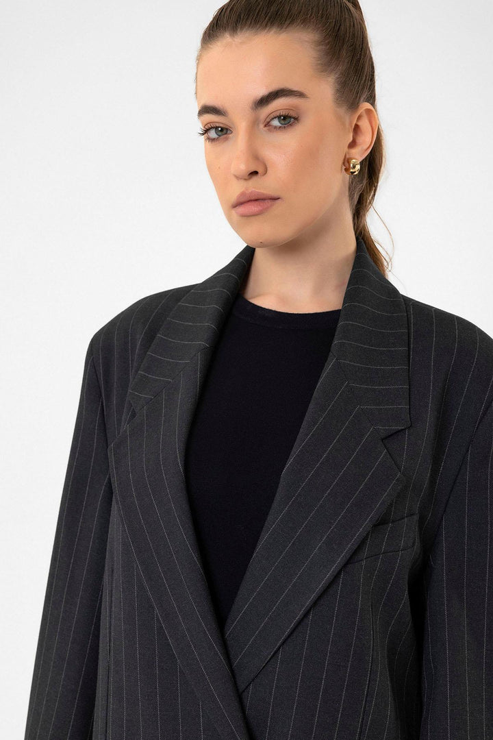 ANT Antioch Navy Blue Striped Oversize Blazer Jacket - Landgraaf