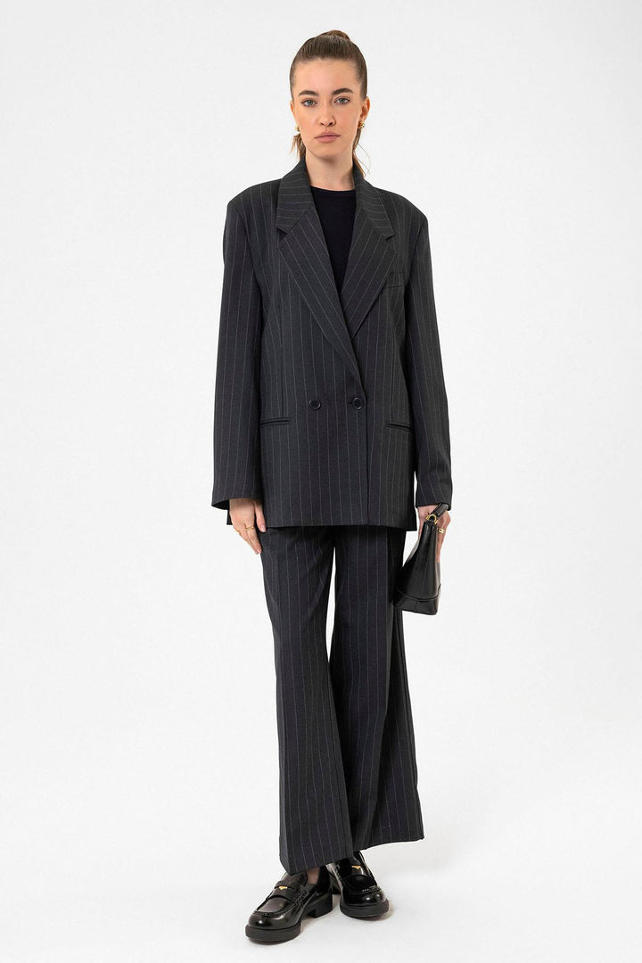 ANT Antioch Navy Blue Striped Oversize Blazer Jacket - Landgraaf
