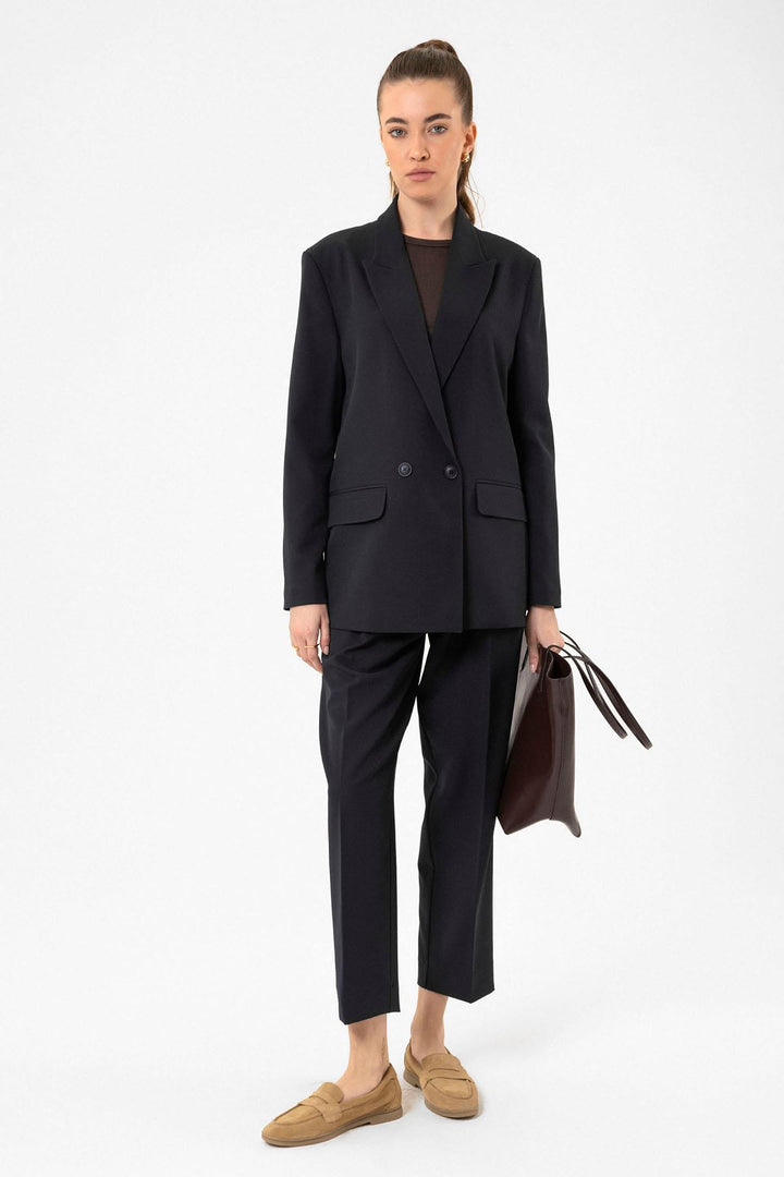 ANT Antioch Navy Blue Striped Oversize Blazer Jacket - Landgraaf