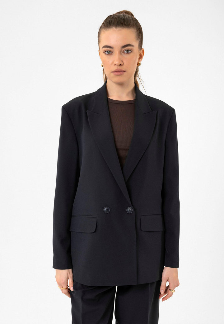 ANT Antioch Navy Blue Women's Wrap Closure Oversize Blazer Jacket - Wiesbaden