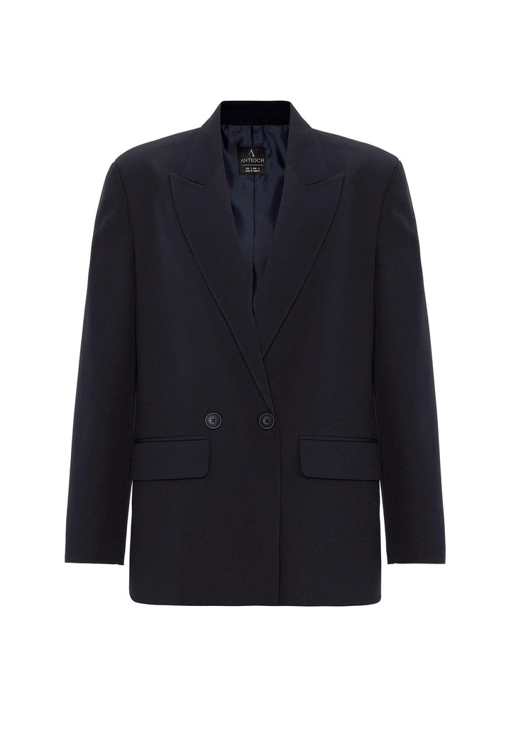 ANT Antioch Navy Blue Women's Wrap Closure Oversize Blazer Jacket - Wiesbaden
