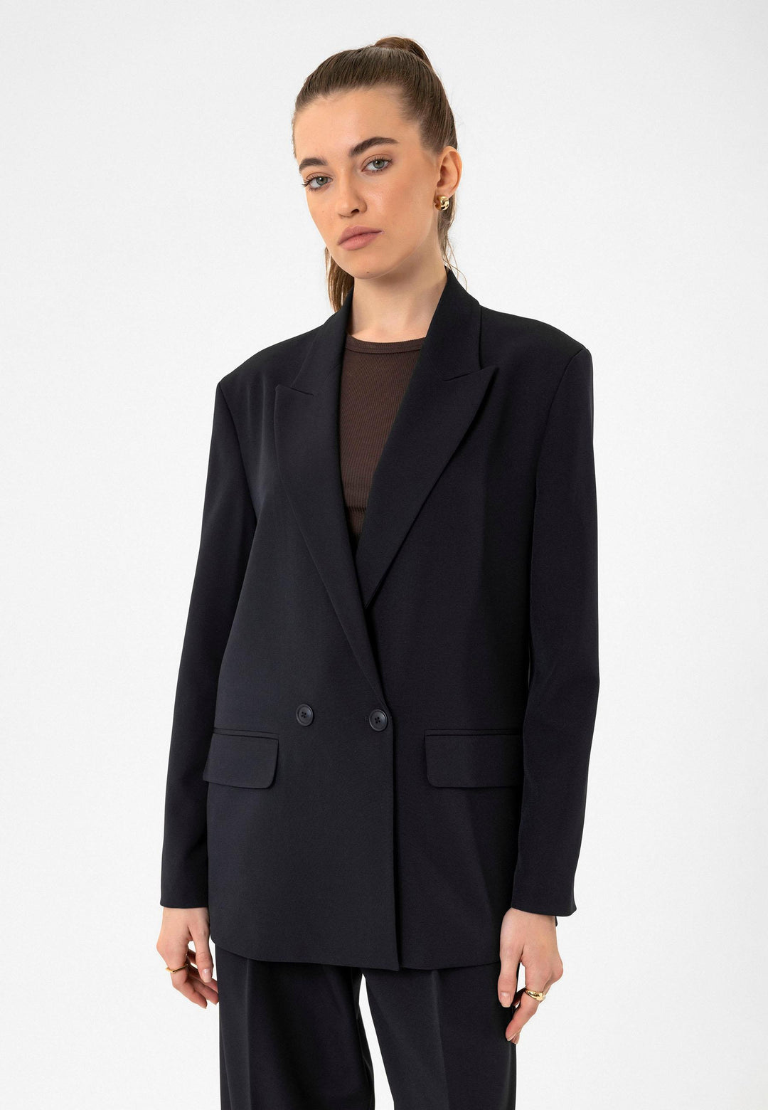 ANT Antioch Navy Blue Women's Wrap Closure Oversize Blazer Jacket - Wiesbaden