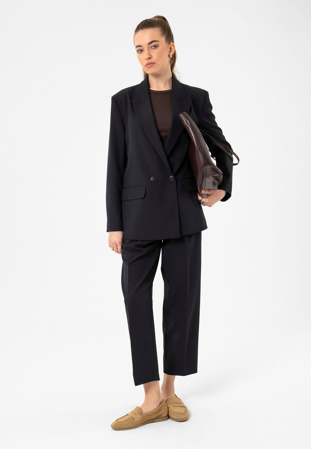 ANT Antioch Navy Blue Women's Wrap Closure Oversize Blazer Jacket - Wiesbaden