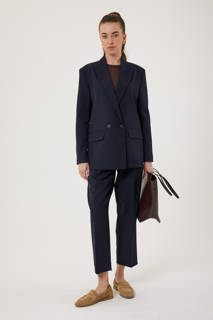 ANT Antioch Navy Blue Women's Wrap Closure Oversize Blazer Jacket - Wiesbaden