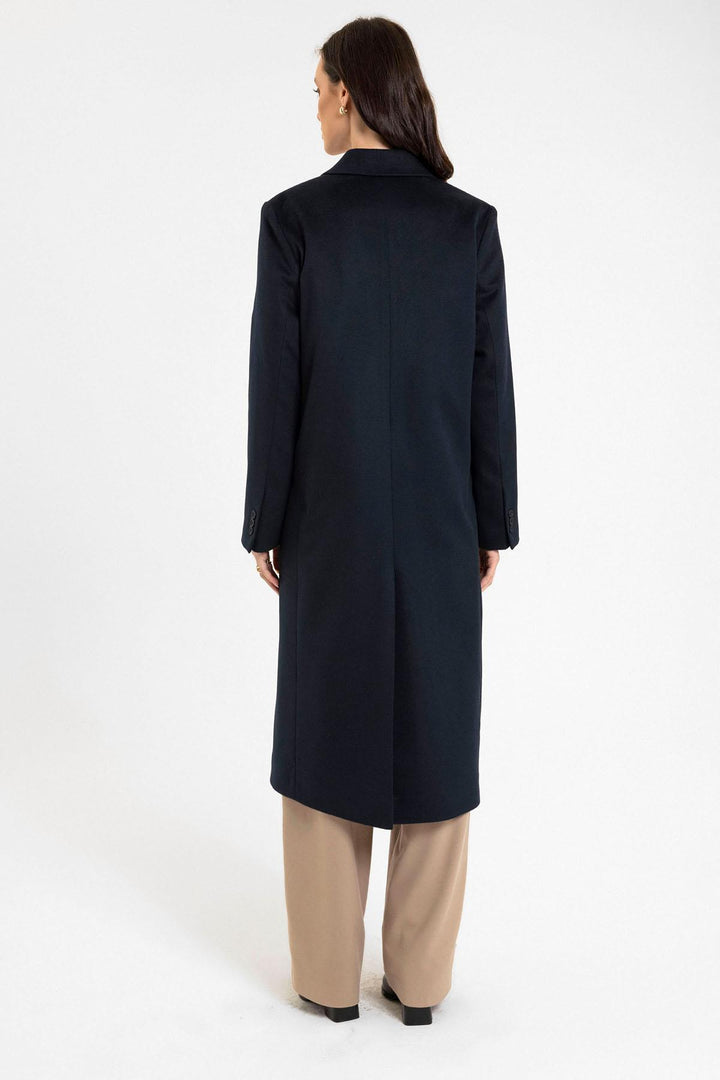 ANT Antioch Navy Blue Women's Wrap Long Coat - Upper Hutt