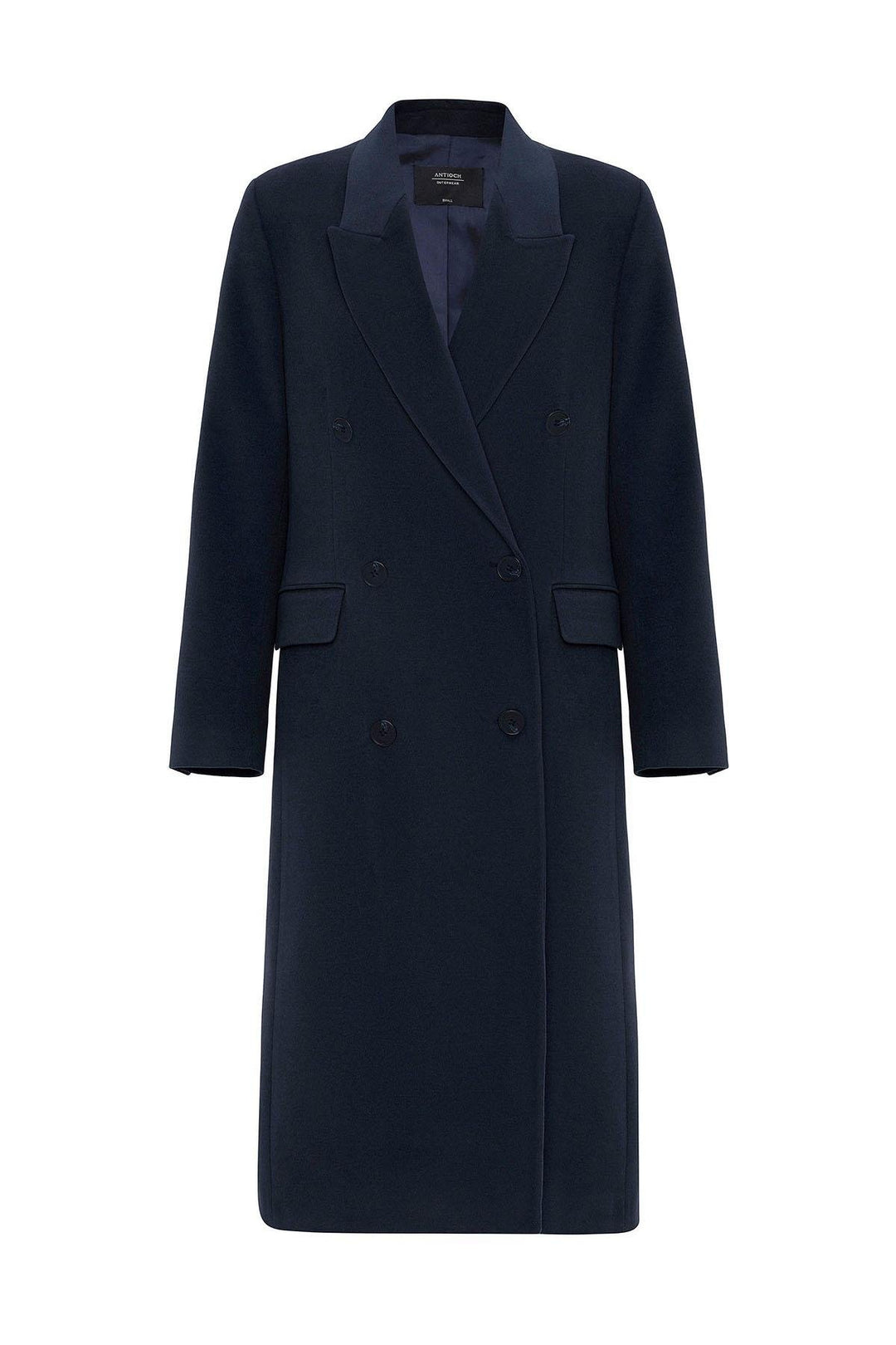 ANT Antioch Navy Blue Women's Wrap Long Coat - Upper Hutt