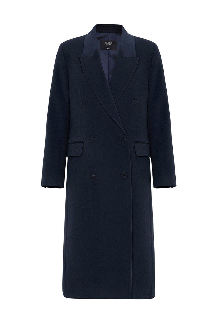 ANT Antioch Navy Blue Women's Wrap Long Coat - Upper Hutt