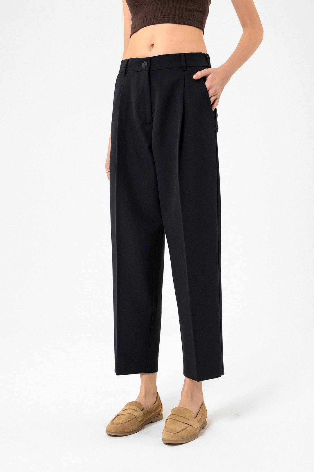 ANT Antioch Lacivert Kadın Yüksek Bel Straight Fit Kısa Pantolon - Millcreek