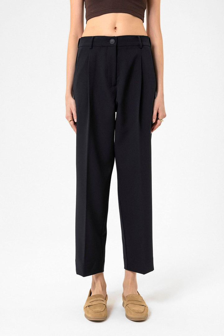 ANT Antioch Lacivert Kadın Yüksek Bel Straight Fit Kısa Pantolon - Millcreek