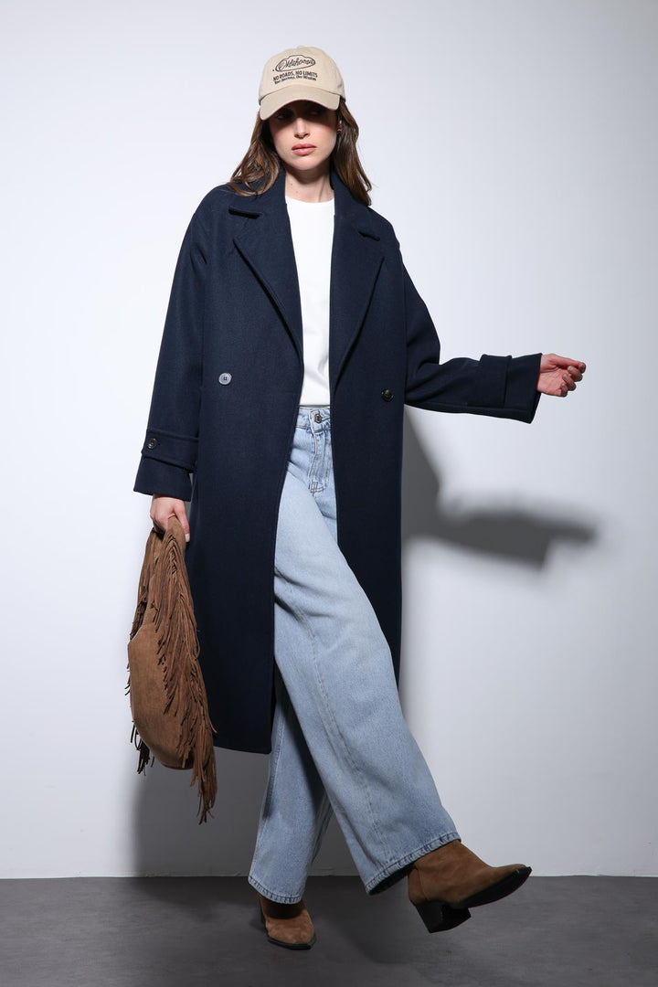 ANT Antioch Navy Blue Soft Textured Oversized Wrap Coat - Casa Grande