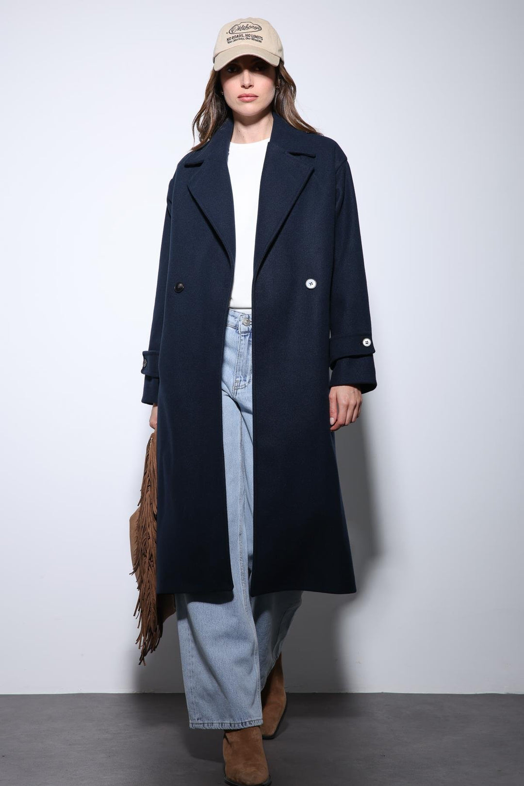 ANT Antioch Navy Blue Soft Textured Oversized Wrap Coat - Casa Grande