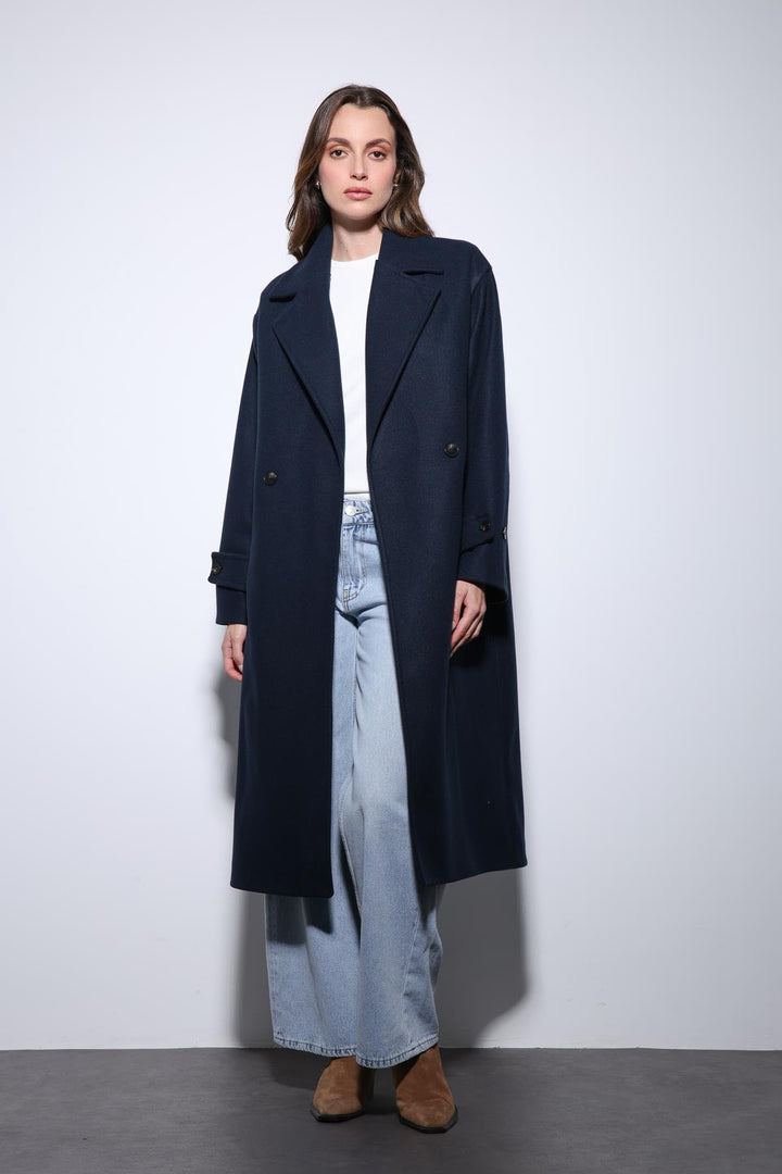 ANT Antioch Navy Blue Soft Textured Oversized Wrap Coat - Casa Grande