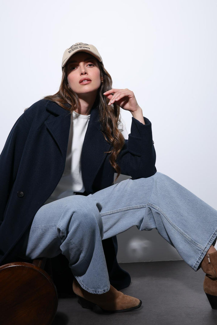 ANT Antioch Navy Blue Soft Textured Oversized Wrap Coat - Casa Grande