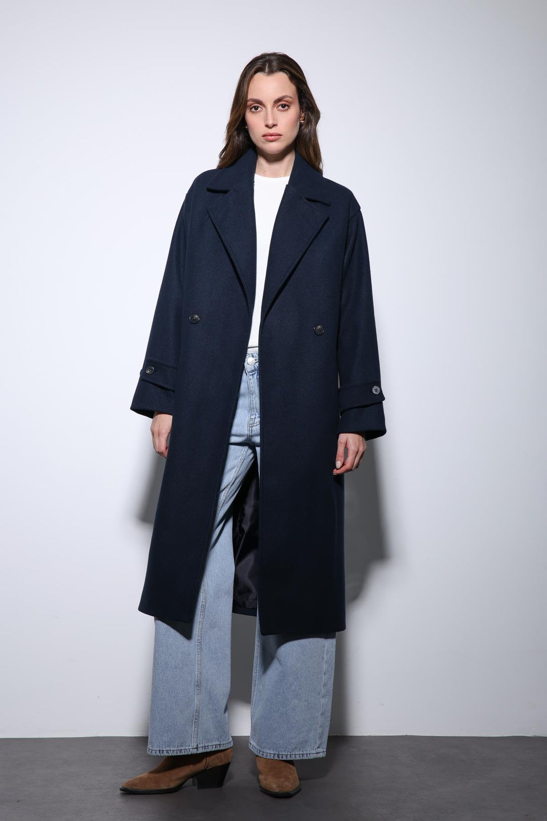 ANT Antioch Navy Blue Soft Textured Oversized Wrap Coat - Casa Grande