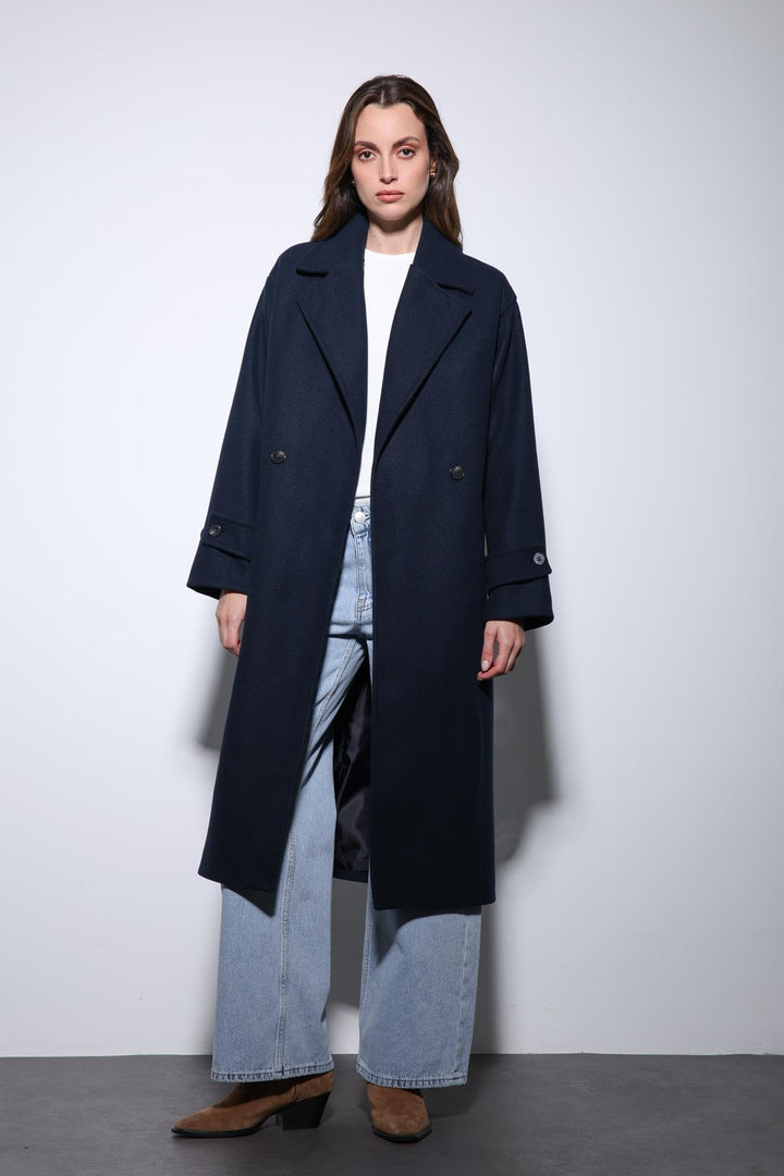 ANT Antioch Navy Blue Soft Textured Oversized Wrap Coat - Casa Grande